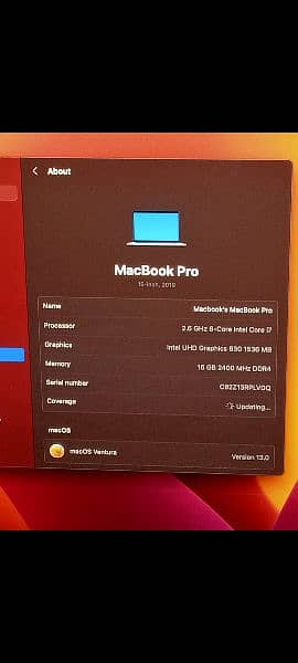 MacBook Pro 2019 Core i9 16GB 512GB 15" Display MV912 8