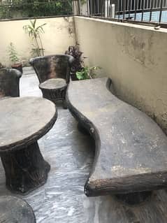 outdoor concrete table and chairs with banch