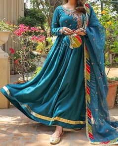 Teal Embroided Frock and dupatta