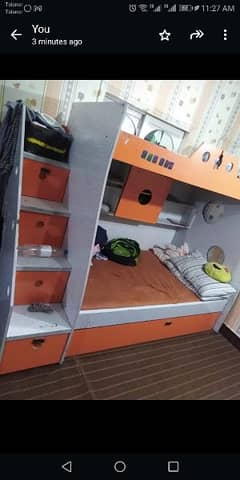 Triple Bunker bed along with shelves cupboard n bed