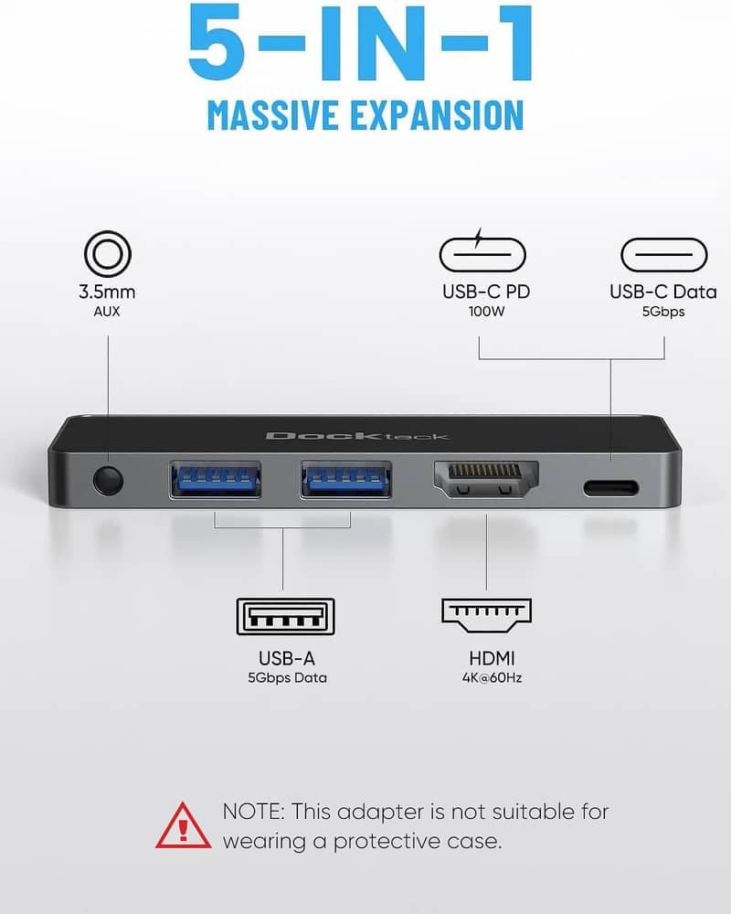 USB C Hub Adapter iPad Pro 12.9 2021 2020, Dockteck 5-in-1 1