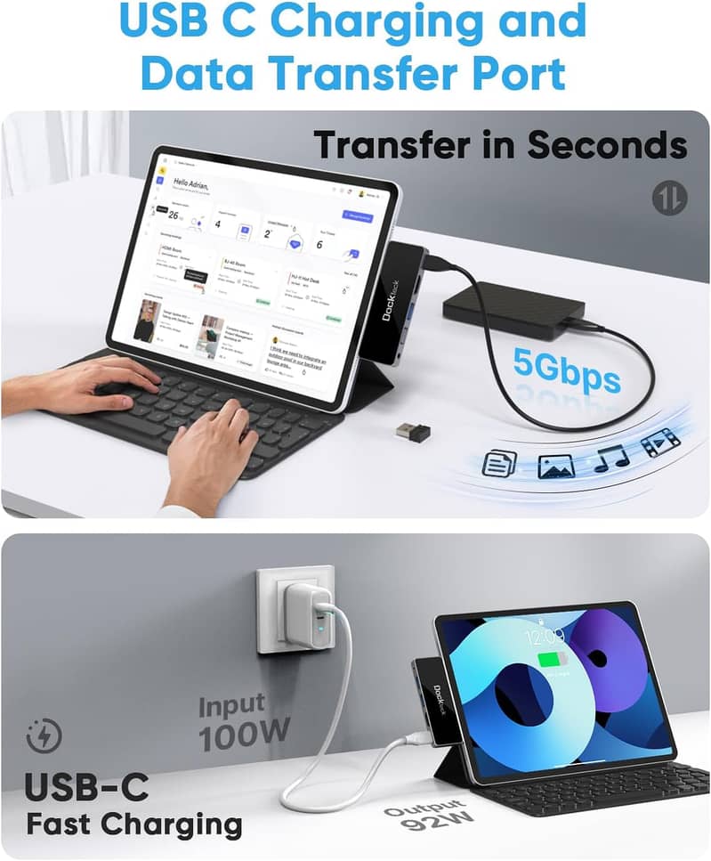 USB C Hub Adapter iPad Pro 12.9 2021 2020, Dockteck 5-in-1 3