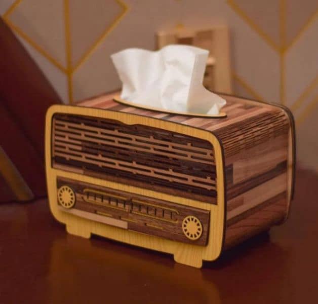 Beautiful Radio Style Wooden Tissue Box 0