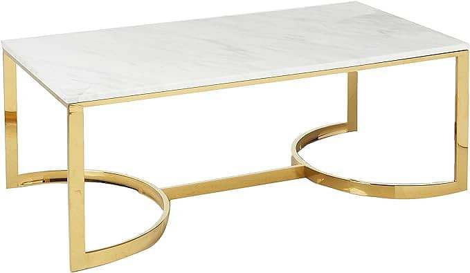 stainless steel golden Kolkata white marble top center table 4