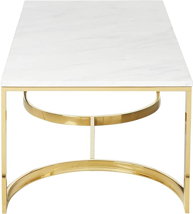 stainless steel golden Kolkata white marble top center table 7