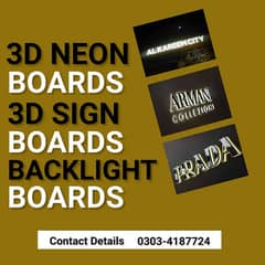 Neon Board - Sign Board - Flex Printing - 3D Board - Acrylic Board