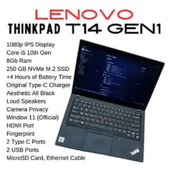 Lenovo Thinkpad T14 Gen1 Core i5 10th Gen,1080p IPS Screen, 250 M2 SSD