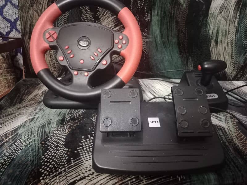 gaming steering wheel with gear and race brake pedals 0