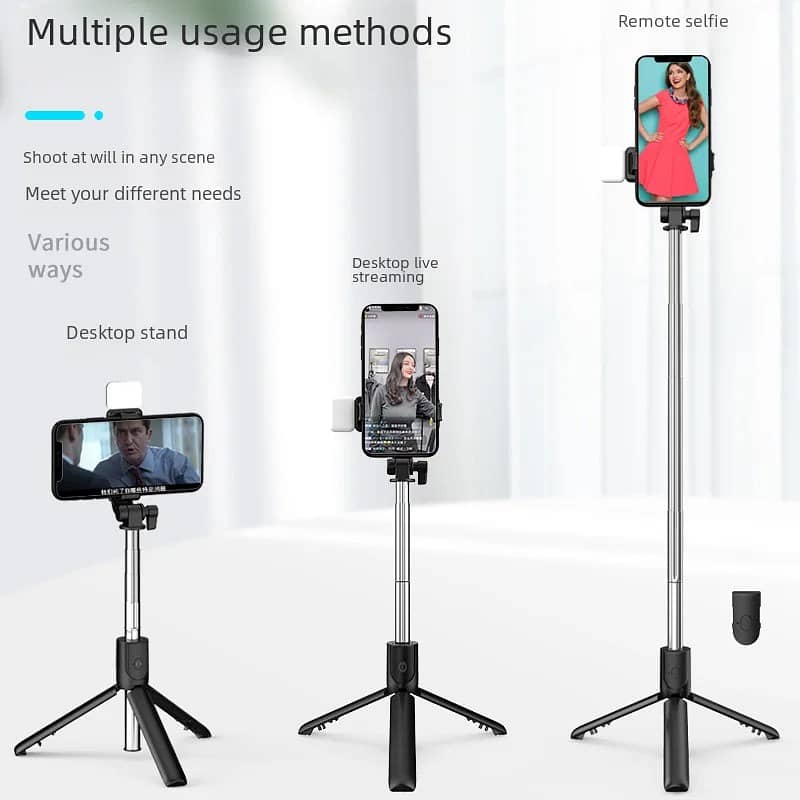 4 in 1 Wireless Selfie Stick & Tripod With Light Foldable & Portable 6