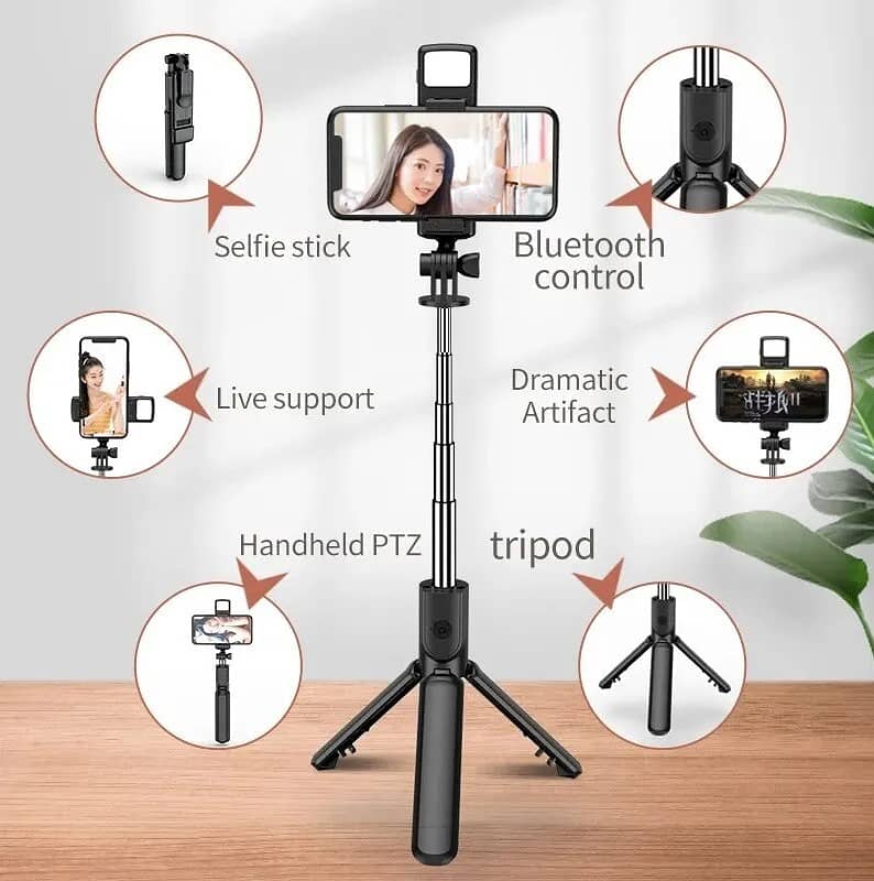 4 in 1 Wireless Selfie Stick & Tripod With Light Foldable & Portable 5