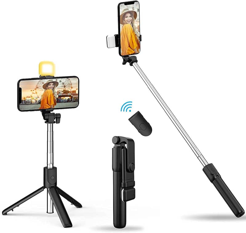 4 in 1 Wireless Selfie Stick & Tripod With Light Foldable & Portable 1