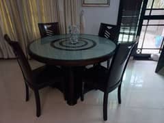 dining table with glass top, revolving glass, 4 chairs