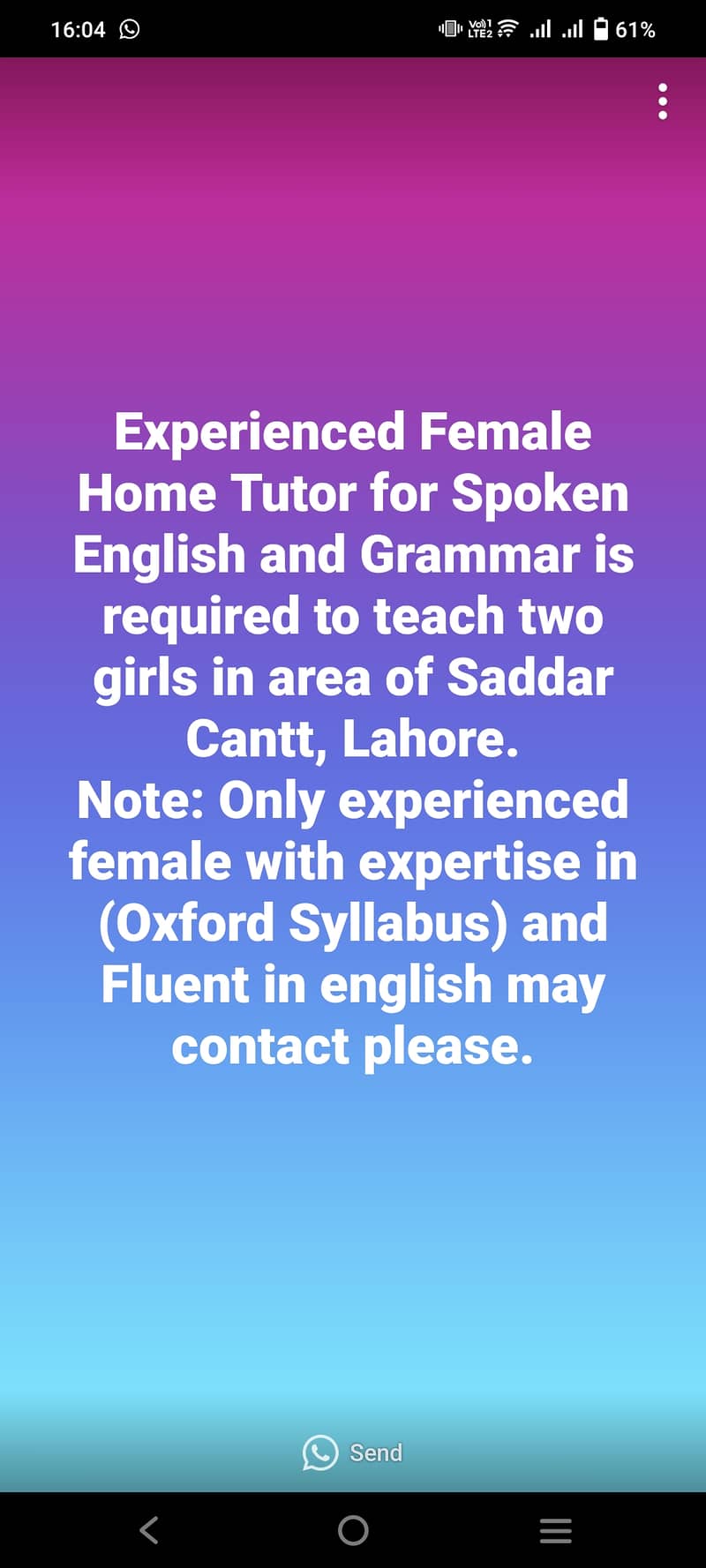Required Experienced Female Home Tutor for Spoken English and Grammar 0