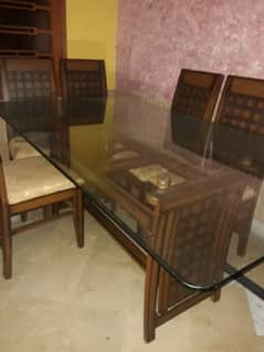 Dining table 6 seater wood and glass
