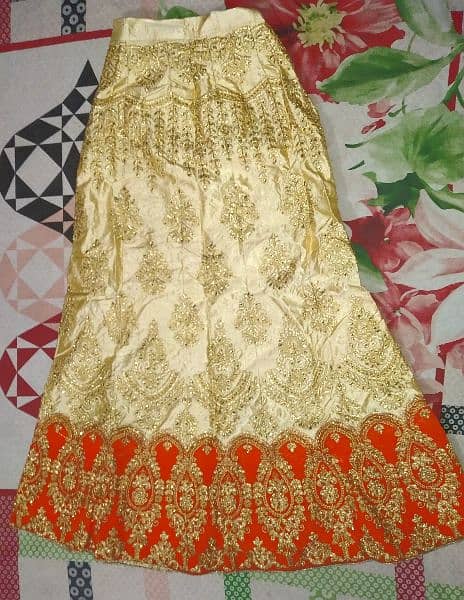 Golden And Orange Silk Lenhga Set, Fancy Lehnga Set for girls. 1