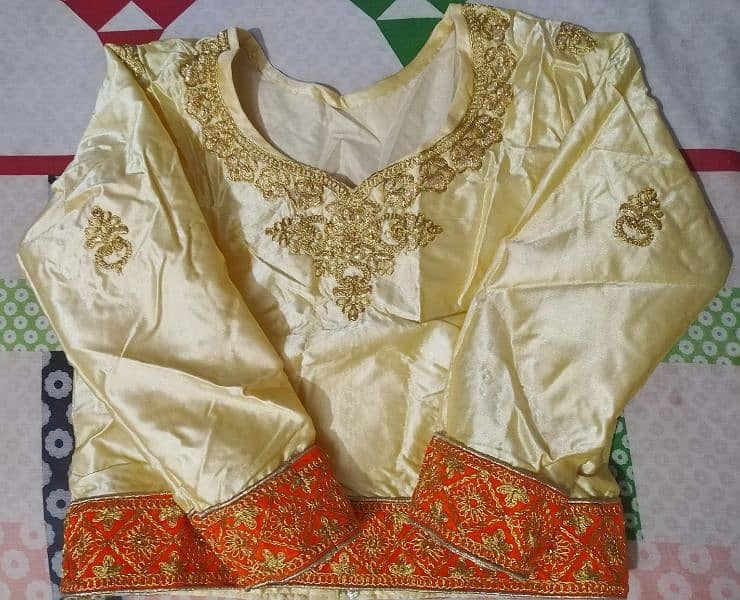 Golden And Orange Silk Lenhga Set, Fancy Lehnga Set for girls. 2