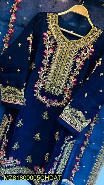 organza embroidered 3 piece stitched suit 2
