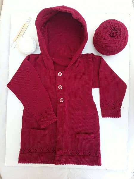 Wool Knitted Girls Sweater with Hood 0