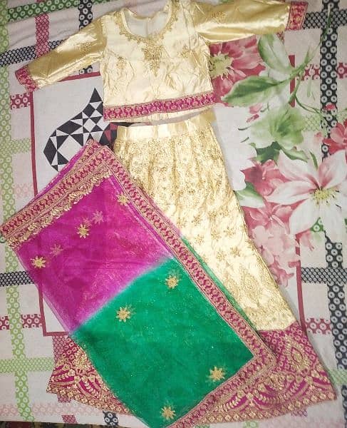 Vibrant Golden And Pink Silk Lenhga Set, Formal Lehnga Set. 0