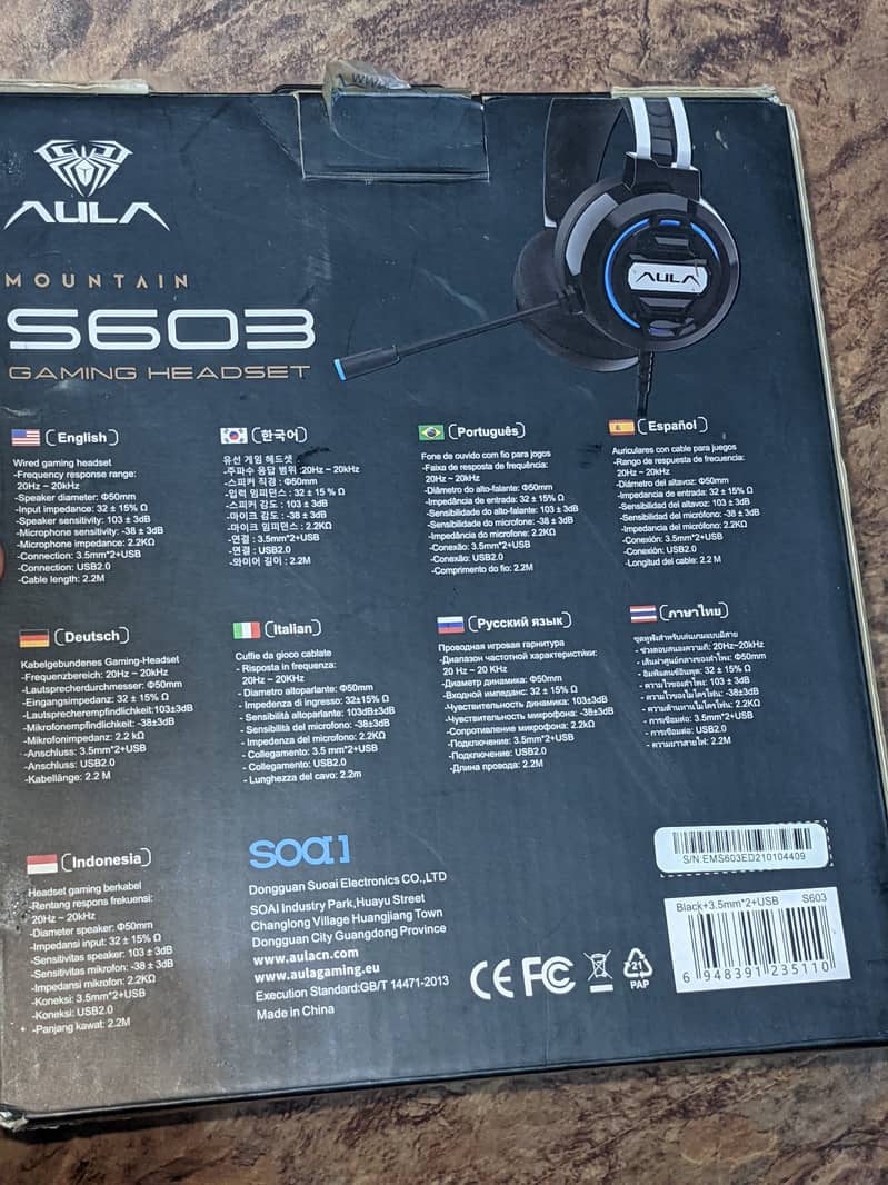 AULA S603 USB Gaming Headset RGB Headphone Gamer High-Sensitivity 10
