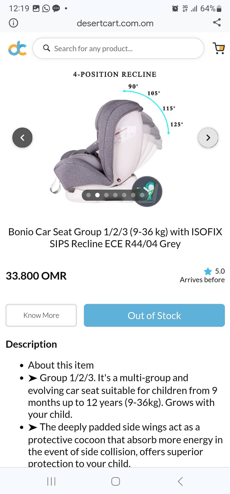 BONIO 360 Degree rotation car seat. Multiple positions both rare view 9