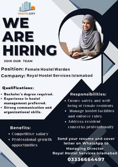 looking for female wardens for hostels