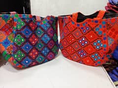 Large shoulder Bag Tokri style Embroity multicolor Bags for girls