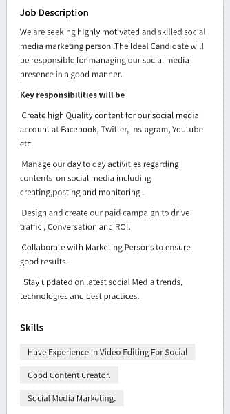Social Media Marketing Persons Required. 1
