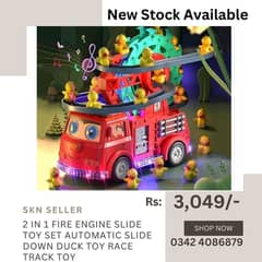 2 IN 1 FIRE ENGINE SLIDE TOY SET AUTOMATIC SLIDE DOWN DUCK TOY RACE TR