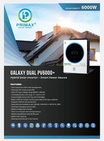 Primax Galaxy Dual PV6000+ Pro 6KW Solar Hybrid Inverter 0