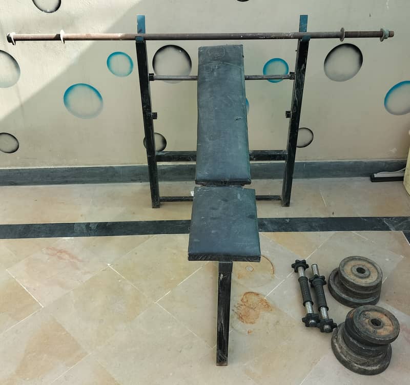 Home Gym Setup Adjustable Bench, Chest Rod, Dumbbells Rod, and Weights 0