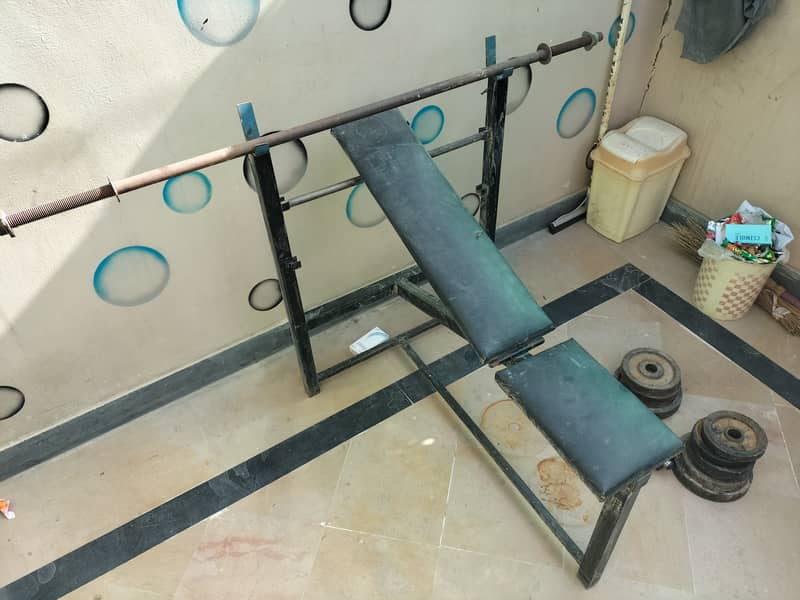 Home Gym Setup Adjustable Bench, Chest Rod, Dumbbells Rod, and Weights 1