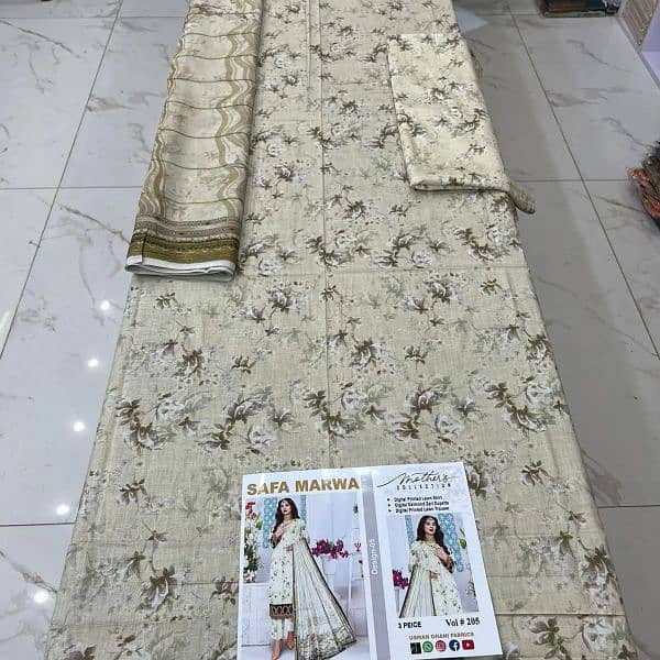 3 PC lawn fabrics unstitched suit available at lpw price 1