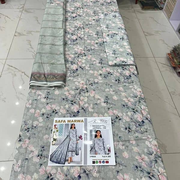 3 PC lawn fabrics unstitched suit available at lpw price 2