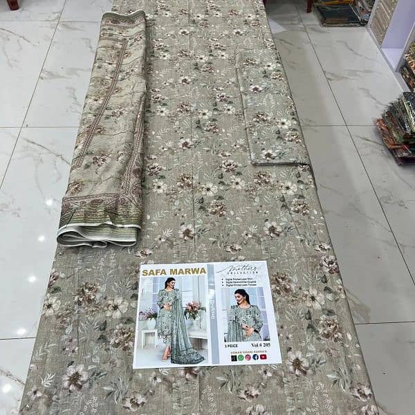 3 PC lawn fabrics unstitched suit available at lpw price 3
