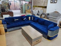 L shaped 7seater sofa color blue and grey 0