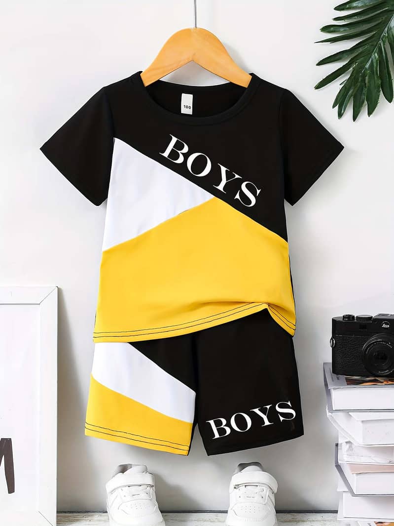 "2pcs Adorable Baby Boy's ""Boy"" Crown Graphic T-Shirt and Shorts Set 0