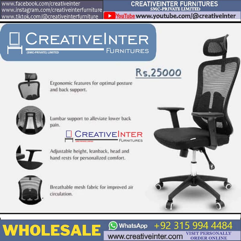 Office Gaming Chair Ergonomic study desk Mesh Revolving home table CEO 18