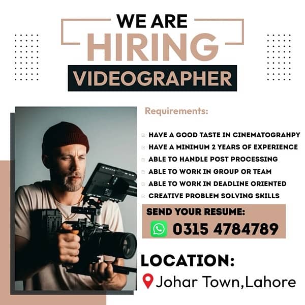 Videographer Required/Job/VideoGrapher 0