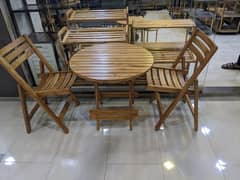 Foldable Wooden Round Garden Picnic Drawing Room Table Set with 2Chair