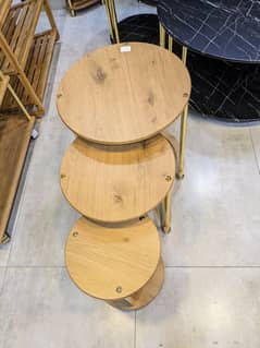 Set of 3 Coffee Table Round Nesting Side End Table Natural wooden set