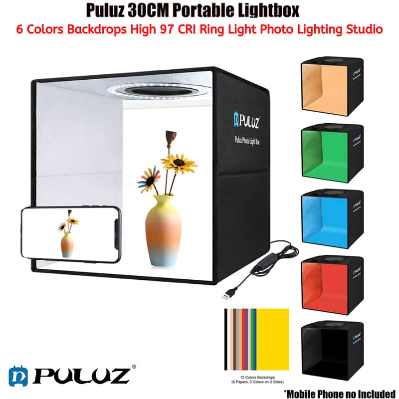 puluz 30cm foldable LED ring light studio box 0