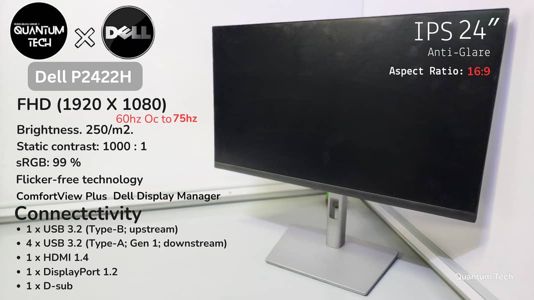 24inch IPS FHD 1080P 60Hz Dell P2422H Borderless LED Monitor PC PS4 5