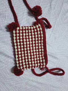 handmade knitted long strip small handbag