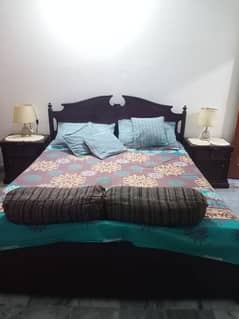 Double Wooden Bed with 2 Side Tables