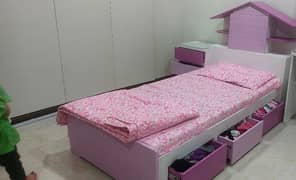 kids single bed with side table and mattress 0