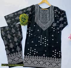 2 pcs women's stitched linen chunri suit