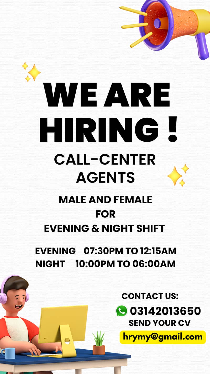 Fresh Boys & Girls required for Call Center Job 0