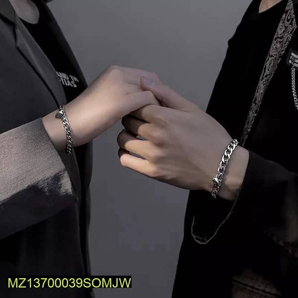 2 Pcs Alloy Silver Plated Magnetic Heart Design Couple’s Bracelet 2