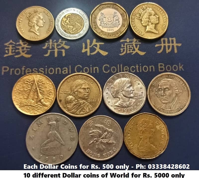 10 Different Dollar Coins of 10 Different Countries (USA, NZ, Canada+) 14